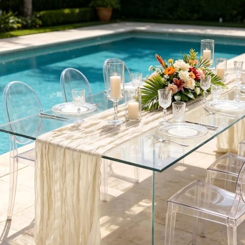 10 Pack Beige Cheesecloth Table Runner 21 x 120 Inch Boho Gauze Sheer
