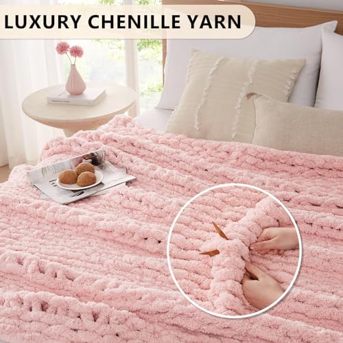 L'AGRATY Chunky Knit Throw Blanket for Couch, 50'' x 60'' Knit Throw