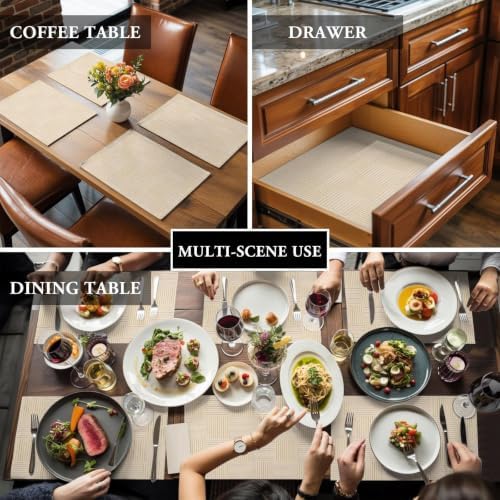 Minimalist Woven Strips Placemats Set of 8, Non Slip Washable