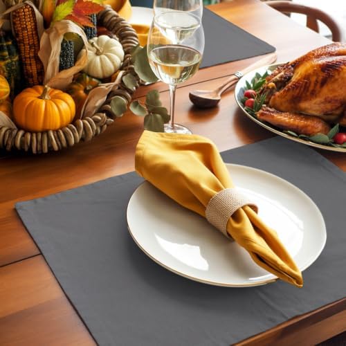 Charcoal Gray Placemats Set of 8, Vintage Minimalist Solid Color Micro