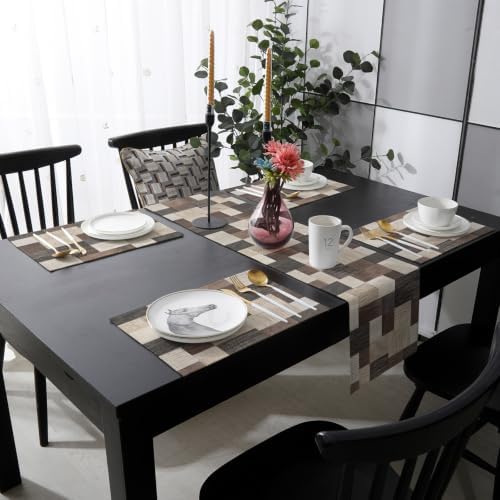 Brown Abstract Art Table Mats Set of 6 With Table Runner 90 Inches
