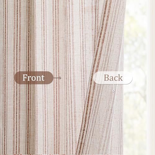 MYSKY HOME Taupe Striped Linen Curtains for Living Room 96 Inches 2