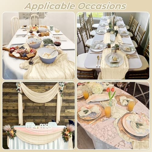 6 Pack Ivory Cheesecloth Table Runner 20 x 120 Inch Gauze Table Runner