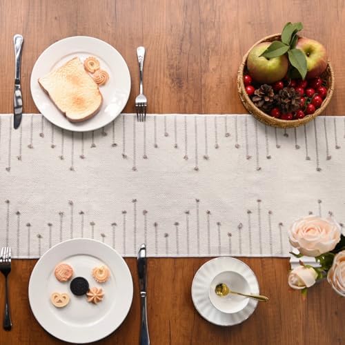Boho Table Runner with Tassel for Kitchen Dining Rustic Cotton Woven
