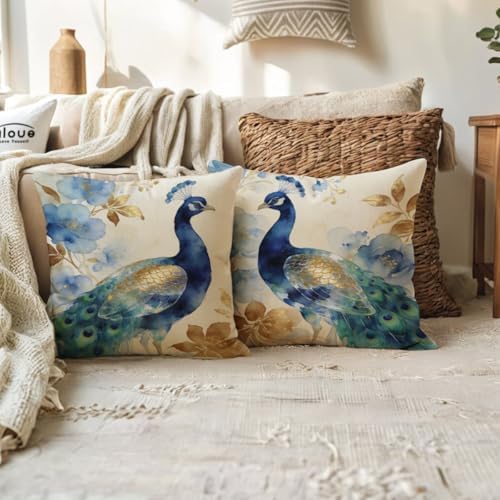 ULOVE LOVE YOURSELF 2Pack Peacock Throw Pillow Covers Only Watercolor