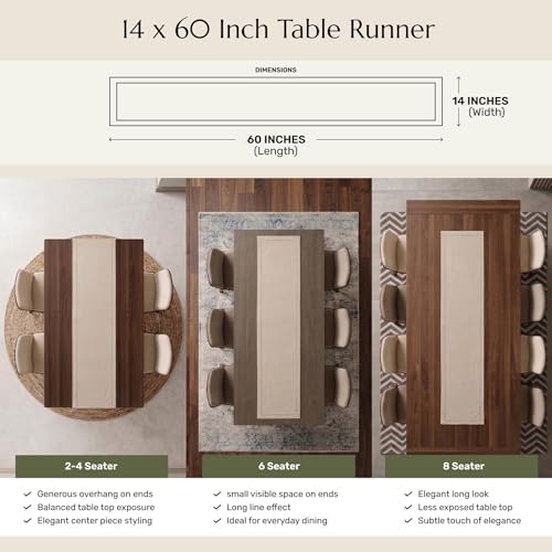 Solino Home 100% Pure Linen Dining Table Runner Beige Hemstitch, 14 x