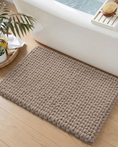 DEXI Bathroom Rugs 30x17, Non Slip Washable Chinelle Bath Mat, Taupe
