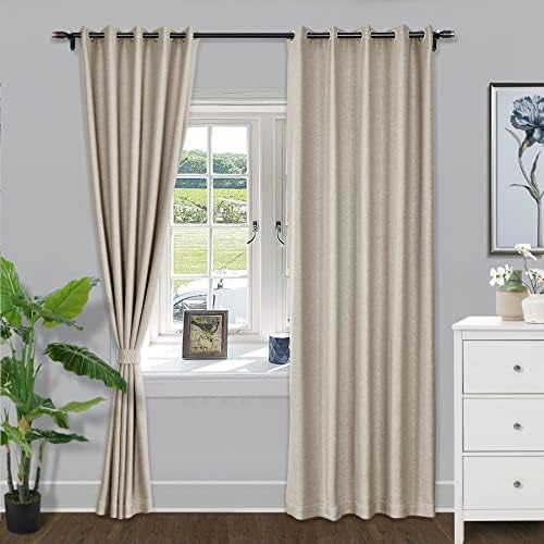Fcosie Natural Linen Blended Curtains 96 Inches Length Blackout