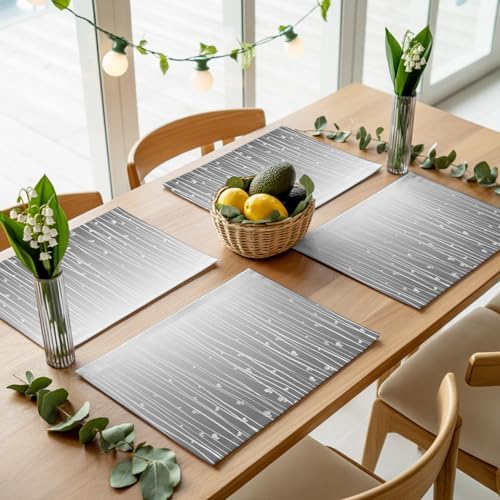 Gray Flower Placemats Set of 8, Cotton Linen Fabric Place Mats