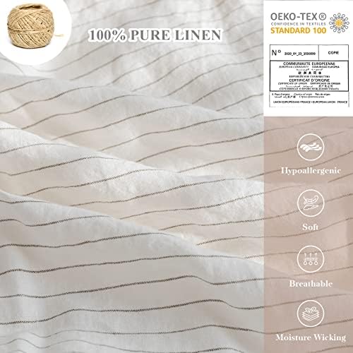 Simple&Opulence 100% Pure Linen Duvet Cover Set, 3Pcs Striped Washed