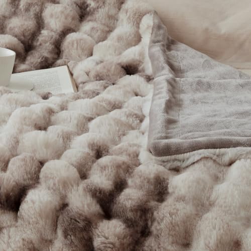 COOVA Soft Bubble Faux Fur Throw Blanket, 60"x80", Tie-dye Brown