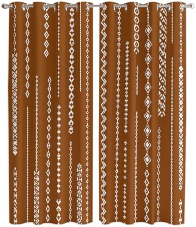 Vintage Brown Window Curtains 96 Inch Length 2 Panels Set, Rustic