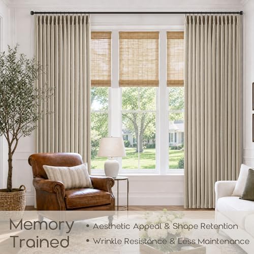 Pinch Pleat Linen Semi Sheer Window Curtains Taupe Greige 108 Inches
