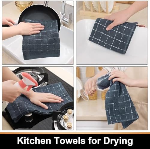 Mordimy Cotton Terry Checkered Kitchen Towels, 13"x 28", 6 Pack, Grey