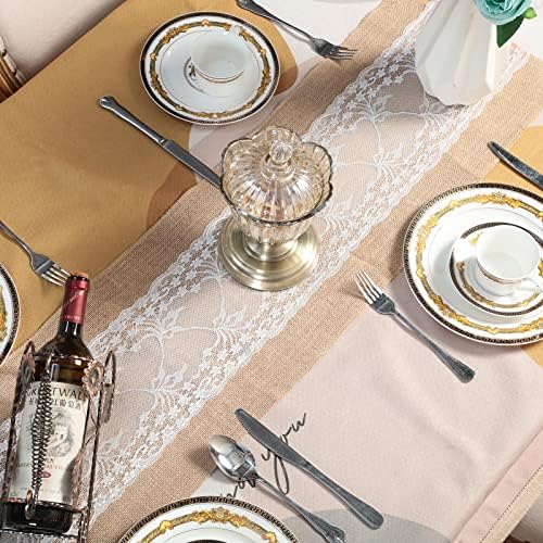 Shimeyao 12 Pcs Burlap Table Runners White Lace 11.8 x 70.9 Inch