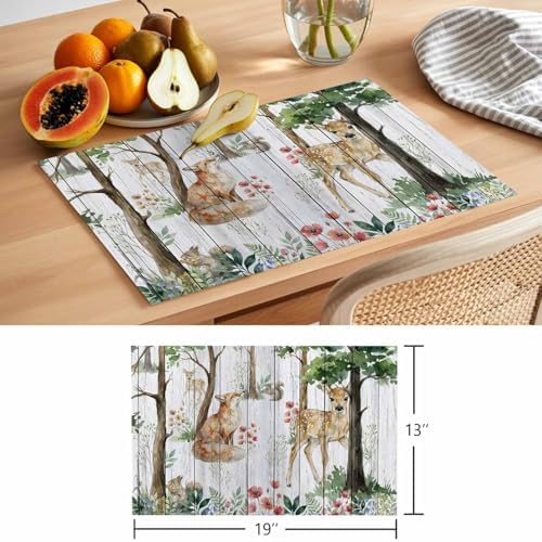 Placemats Set of 8, Spring Forest Animals Woven Placemat, Linen Place