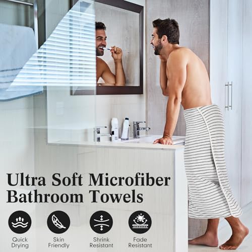 4 Pieces Extra Large Black and White Striped Bath Towels Set
