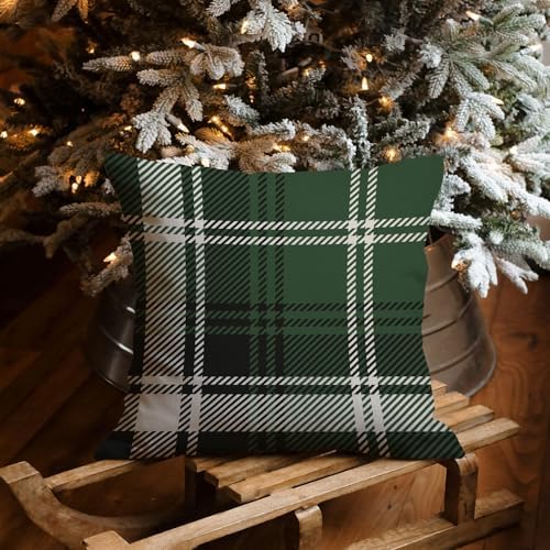 AOFANGGO Christmas Plaids Pillow Covers 18x18 Set of 2 Green Black