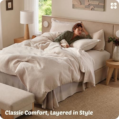 Bedsure PureWoven Cotton Waffle Duvet Cover Set, California King