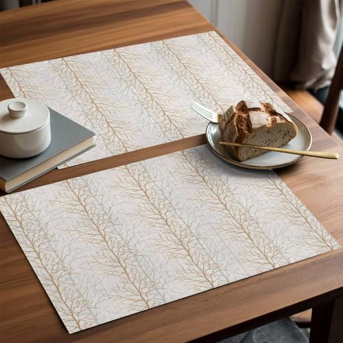 Placemats Set of 8, Brown Botanical Woven Placemat, Linen Place Mats