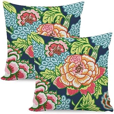 Chinoiserie Throw Pillow Cushion Teal Navy Peony Floral Pillow Cover