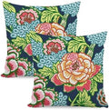 Chinoiserie Throw Pillow Cushion Teal Navy Peony Floral Pillow Cover