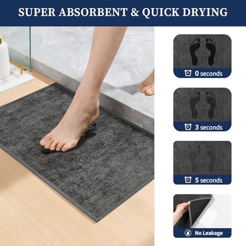 YIHOUSE Dark Gray Bathroom Rugs Sets 2 Piece, Ultra Thin Bath Mat