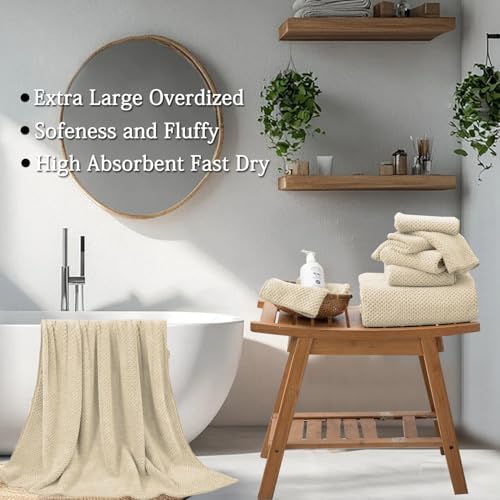 8-Piece Beige Bath Towels Set,2 Oversized Large Bath Towels Sheet,2