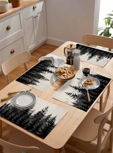 Placemats Set of 8, Mist Forest Woven Placemat, Linen Place Mats for