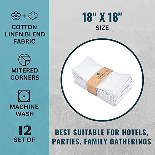 FINGERCRAFT Cloth Napkin, Cotton Linen, Set of 12, 18x18 inch, White