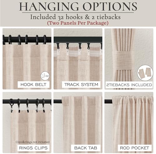 Thick Burlap Curtains 84 Inch Length 2 Panels for Living Room, Country