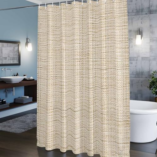 Abstract Solid-Color Linen Texture Shower Curtain, Modern Beige