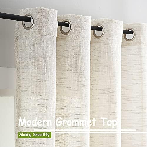 Linen Textured Semi Sheer Curtains 45inch Natural Beige Rustic