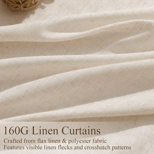 Naturoom Linen Curtains 63 Inch Long for Living Room Cream Beige