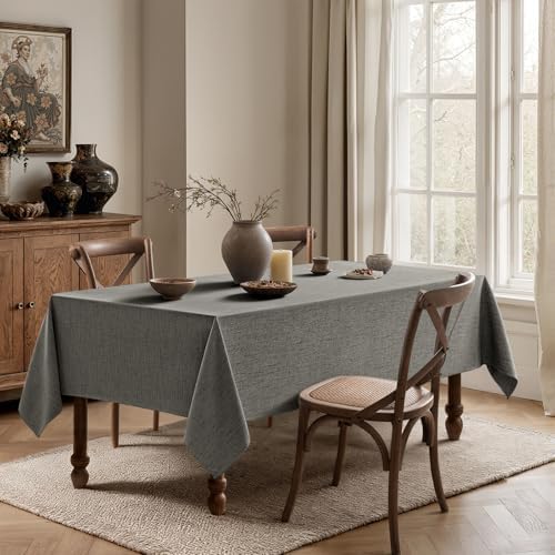 MIULEE Linen Textured Rectangle Tablecloth 60 x 120 Inch Gray