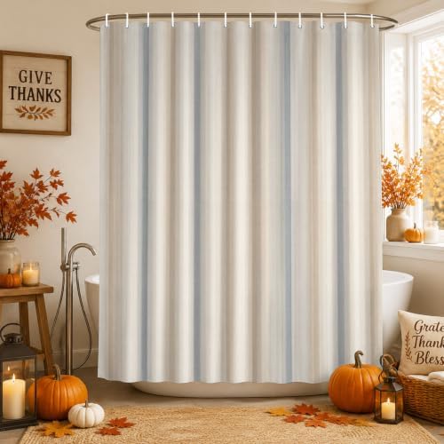Creamy Beige Stripes Shower Curtain, Gray Taupe Ombre Lines Striped
