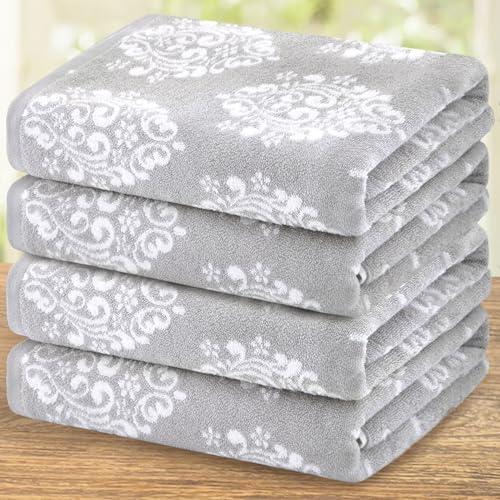 Grey and White Bath Towels, 28"x52" - 100% Cotton | Quick Dry | Soft