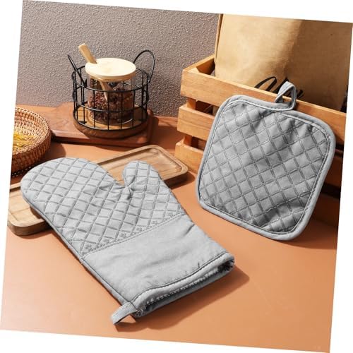 Oven Mitts Set for Baking, Cotton Silicone Heat Protective Gloves