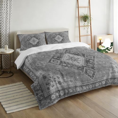 3 Pieces Bedding Set Full Size, Grey Boho Soft Duvet Covers Set with