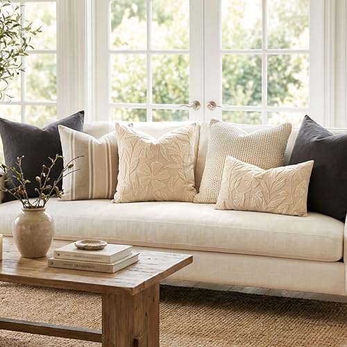BlissBlush Decorative Throw Pillow Cover 20x20, Beige Neutral Velvet