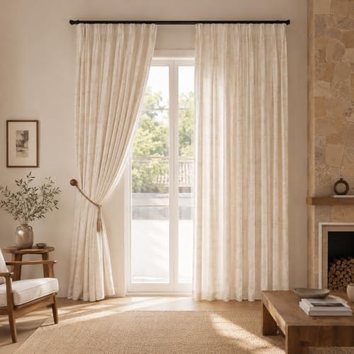 Cream Abstract Sheer Curtains 84 inches Long 2 Panels Set Light