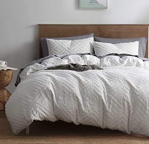 Nestl Boho Twin Duvet Cover Set - White 2 Piece Textured Bedding With