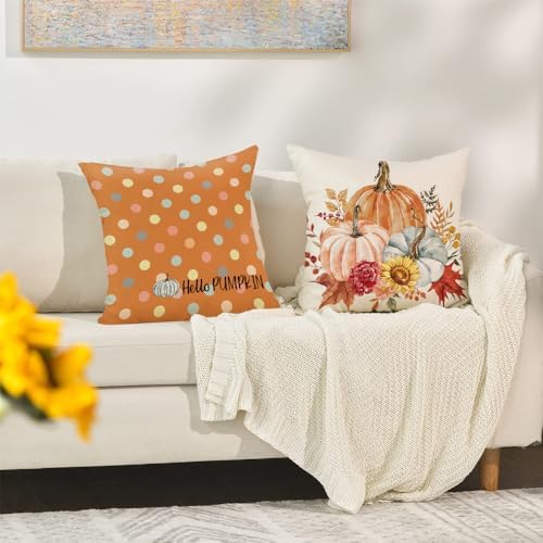 Fall Outdoor Throw Pillow Covers 20x20 Set of 4 Pumpkin Thanksgiving
