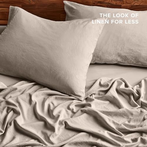 Bare Home Washed Sheet Set 1800 Ultra-Soft (Full, Pebble)