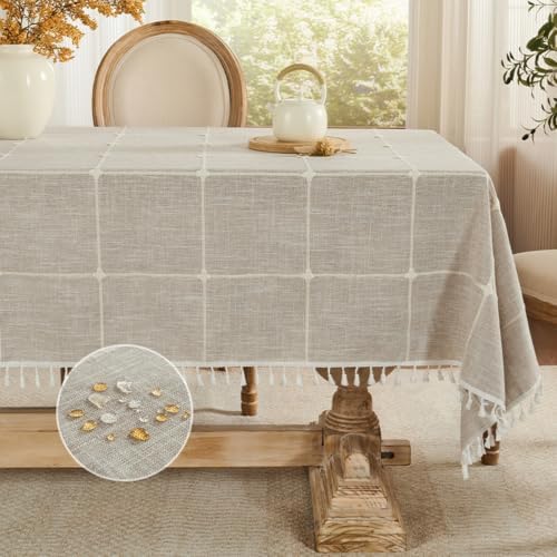 Beydodo Table Cloth Covers Round 70 inch, Linen Look with Embroidered