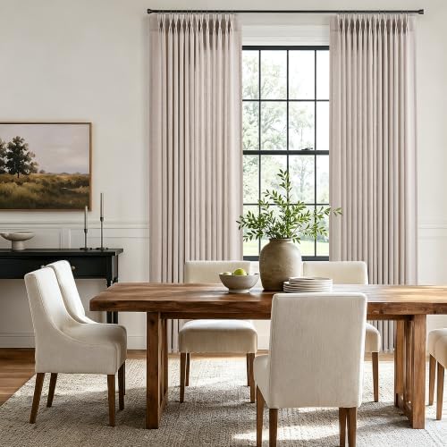 Hokibero Oatmeal Pinch Pleated Linen Curtains 84 Inch Long for Living