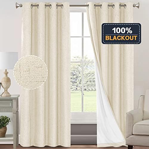 PrinceDeco 100% Blackout Linen Curtains for Bedroom Rich Textured