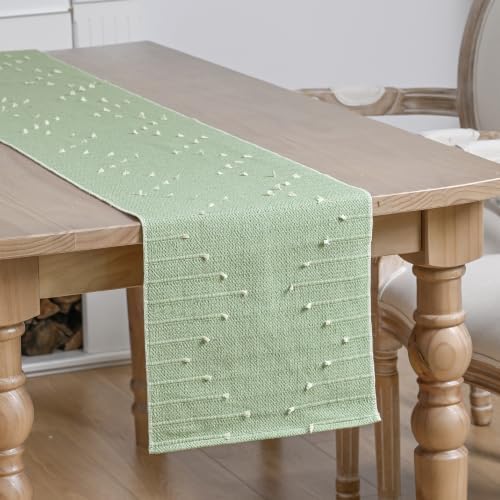 Artoid Mode Sage Green Farmhouse Rustic Cotton Woven Table Runner