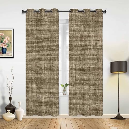 Vintage Brown Window Curtains with Grommets Kitchen Drapes, Farmhouse