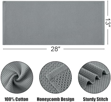 Kitinjoy 100% Cotton Waffle 4-Pack Kitchen Towels, 13" x 28", Grey